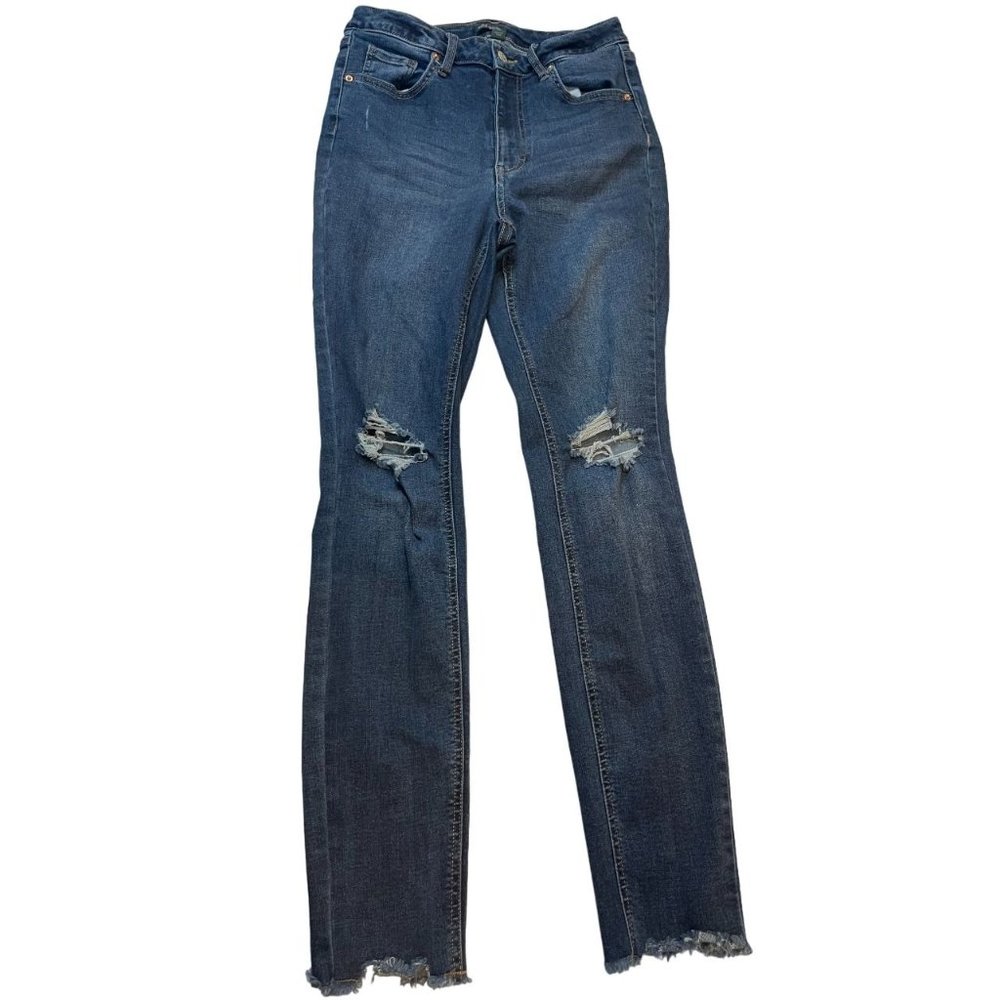 Wild Fable Womens Jeans Curvy Skinny High Rise Raw Hem Distressed Blue SZ Small